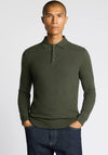 Remus Uomo Long Sleeve Knitted Polo Shirt, Forest Green