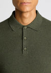 Remus Uomo Long Sleeve Knitted Polo Shirt, Forest Green