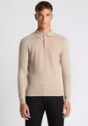 Remus Uomo Long Sleeve Knitted Polo Shirt, Stone Beige