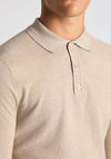 Remus Uomo Long Sleeve Knitted Polo Shirt, Stone Beige