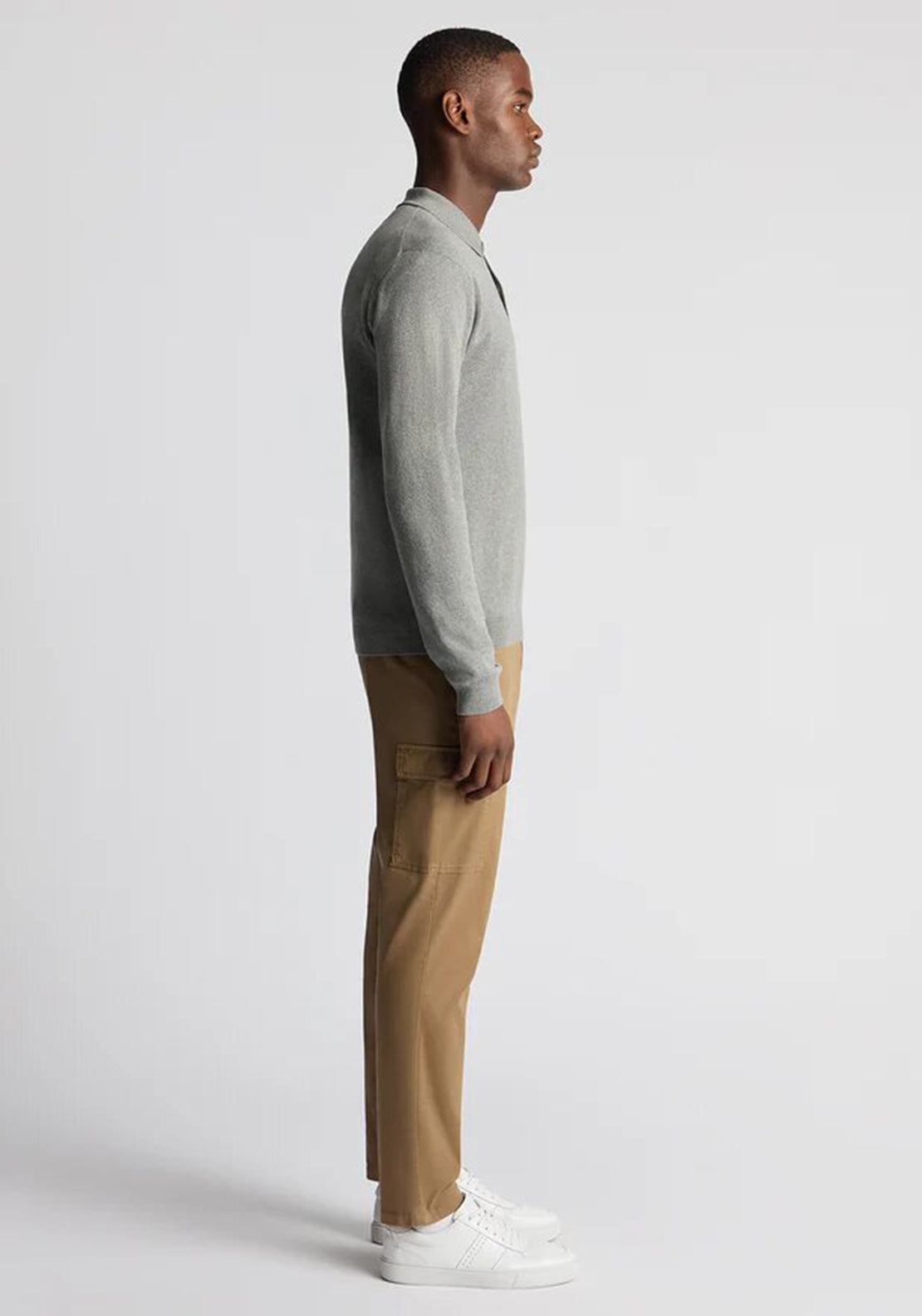 Remus Uomo Long Sleeve Polo Shirt, Light Grey