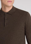 Remus Uomo Long Sleeve Textured Knit Polo Shirt, Brown