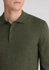 Remus Uomo Long Sleeve Textured Knit Polo Shirt, Green