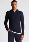Remus Uomo Long Sleeve Textured Knit Polo Shirt, Navy