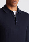 Remus Uomo Long Sleeve Textured Knit Polo Shirt, Navy