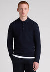 Remus Uomo Long Sleeve Textured Knit Polo Shirt, Navy