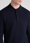 Remus Uomo Long Sleeve Textured Knit Polo Shirt, Navy