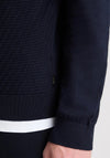 Remus Uomo Long Sleeve Textured Knit Polo Shirt, Navy