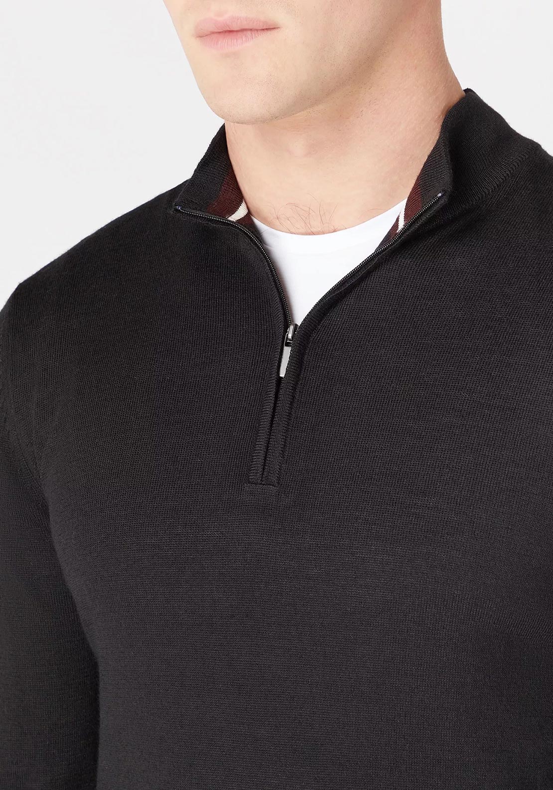 Remus Uomo Merino Wool Half Zip Sweater, Black