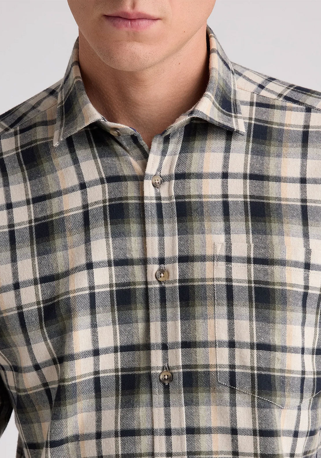 Remus Uomo Parker Tapered Long Sleeve Shirt, Green & Brown Multi
