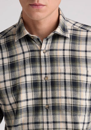 Remus Uomo Parker Tapered Long Sleeve Shirt, Green & Brown Multi