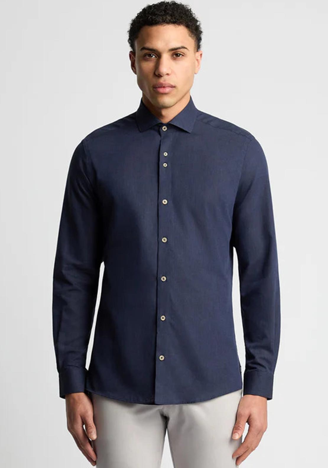 Remus Uomo Tapered Fit Linen Blend Shirt, Navy