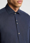 Remus Uomo Tapered Fit Linen Blend Shirt, Navy