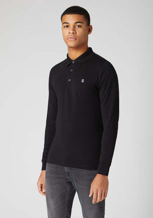 Remus Uomo Tapered Fit Long Sleeve Polo Shirt, Black