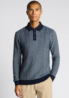 Remus Uomo Textured Knit Long Sleeve Polo Shirt, Navy