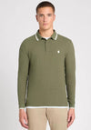 Remus Uomo Woven Knit Long Sleeve Polo Shirt, Olive Green