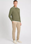 Remus Uomo Woven Knit Long Sleeve Polo Shirt, Olive Green