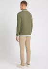 Remus Uomo Woven Knit Long Sleeve Polo Shirt, Olive Green