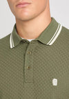 Remus Uomo Woven Knit Long Sleeve Polo Shirt, Olive Green
