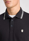 Remus Uomo Woven Knit Long Sleeve Polo Shirt, Navy