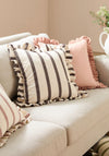 CONNIE SQUARE STRIPED RUFFLE CUSHION CHOC