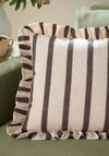 CONNIE SQUARE STRIPED RUFFLE CUSHION CHOC