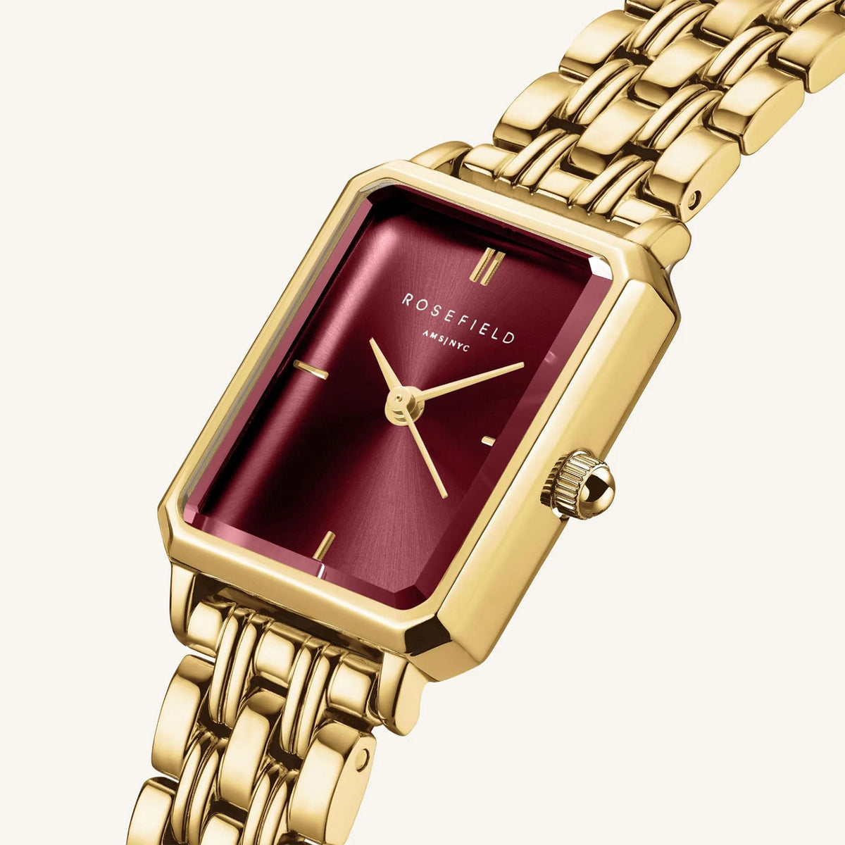 Rosefield Octagon XS Watch, Gold & Burgundy