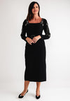 Red and Royal Embellished Sleeve Square Neck Dress, Black
