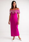 Red and Royal Beaded Bardot Pencil Dress, Cerise