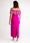 Red and Royal Beaded Bardot Pencil Dress, Cerise
