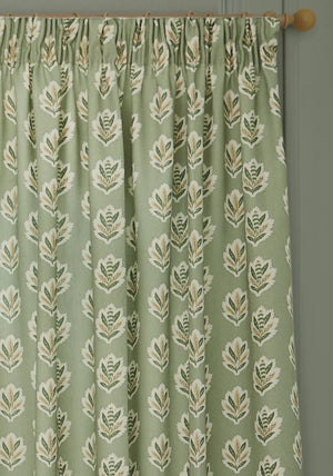 Sanderson Sessile Leaf Motif Lined Pencil Pleat Curtains, Sage