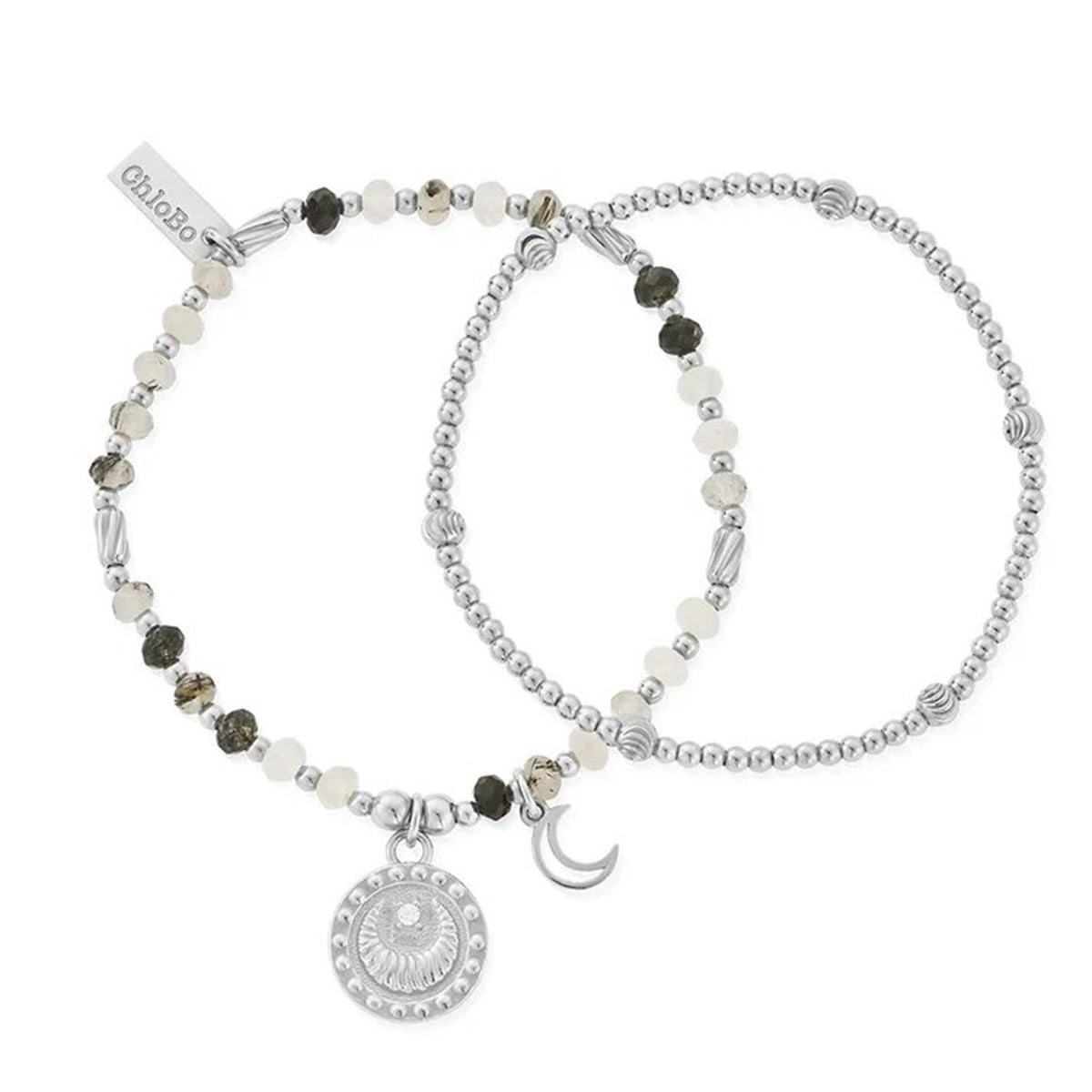 ChloBo Rising Woman Black Rutilated Quartz Set of 2 Bracelets, Silver