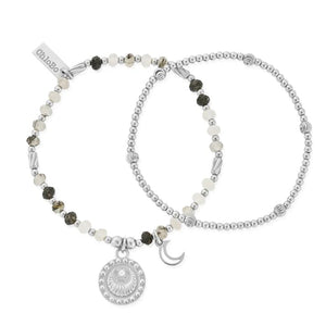 ChloBo Rising Woman Black Rutilated Quartz Set of 2 Bracelets, Silver