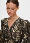 Selected Femma Paula Metallic Jacquard Dress, Black and Gold