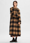 Selected Femme Evana Long Wool Check Coat, Toasted Coconut