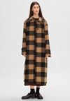 Selected Femme Evana Long Wool Check Coat, Toasted Coconut