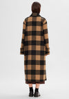 Selected Femme Evana Long Wool Check Coat, Toasted Coconut