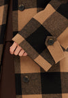 Selected Femme Evana Long Wool Check Coat, Toasted Coconut