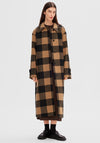 Selected Femme Evana Long Wool Check Coat, Toasted Coconut