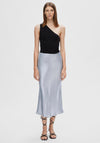 Selected Femme Silva Satin Midi Skirt, Silver