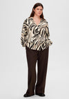 Selected Femme Alanna Satin Print Shirt, Stone
