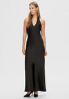 Selected Femme Renata Neck Holder Satin Maxi Dress, Black