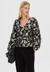Selected Femme Paula Silver Leaf Embossed Top, Silver