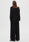 Selected Femme Asja Satin Feel Extra Wide Leg Trouser, Black