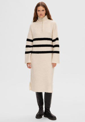 Selected Femme Maline Half Zip Knit Midi Dress, Birch