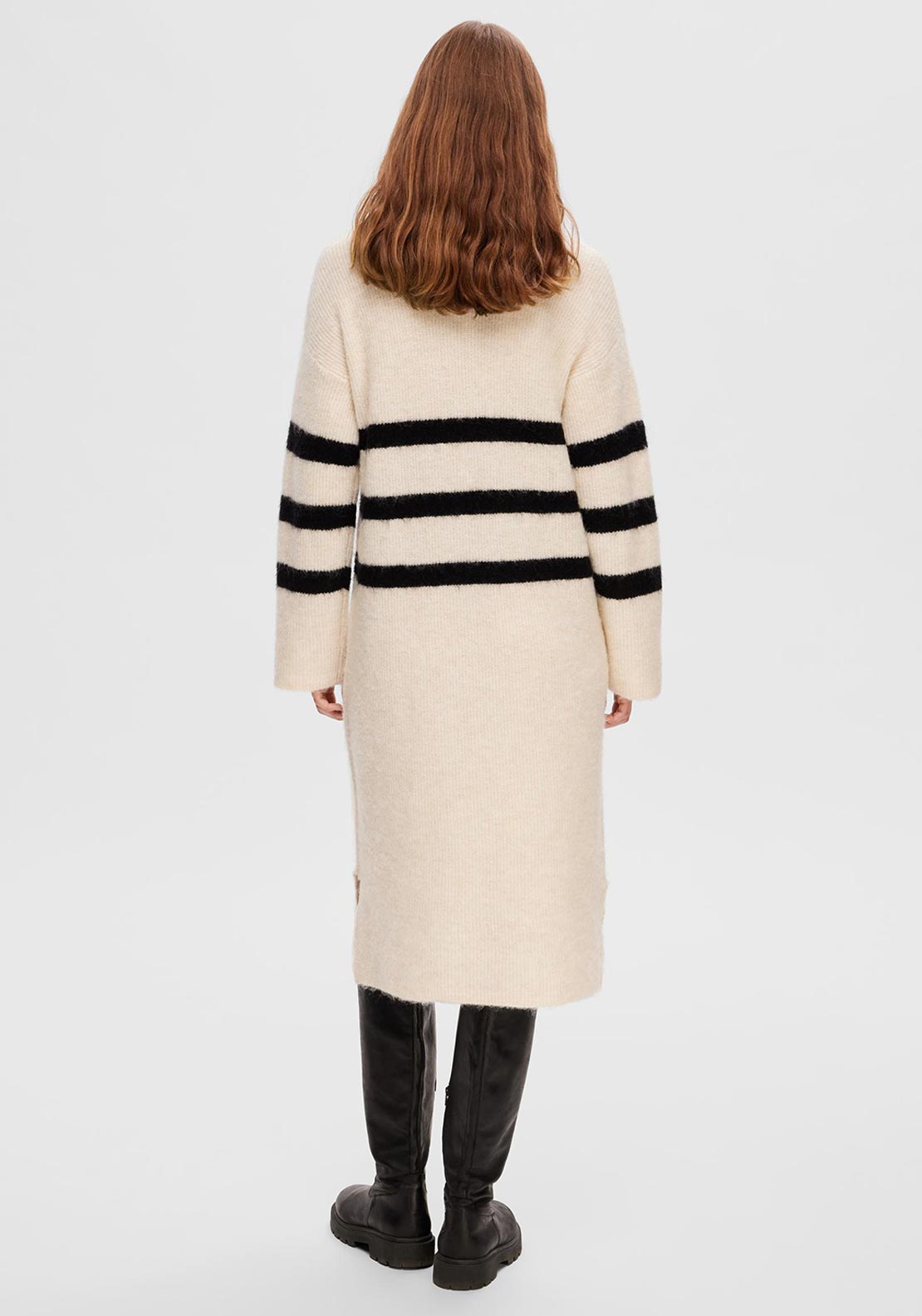 Selected Femme Maline Half Zip Knit Midi Dress, Birch