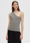 Selected Femme Lura One Shoulder Sparkly Knit Top, Grey