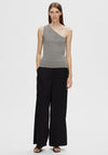 Selected Femme Lura One Shoulder Sparkly Knit Top, Grey