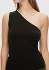 Selected Femme Lura One Shoulder Sparkly Knit Top, Black