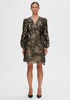 Selected Femme Paula Metallic Jacquard Mini Dress, Antique Gold